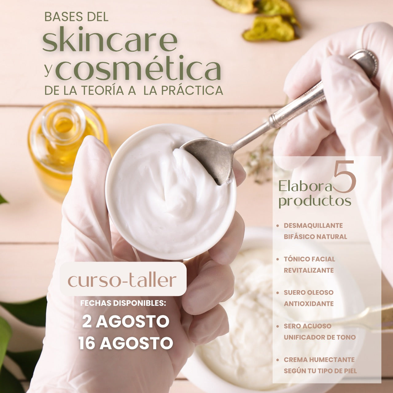 Inscripción al curso-Taller 'Bases del skincare y cosmética: de la teoría a la práctica'